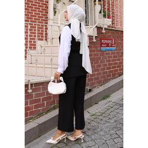 MSW19249-1 Ensemble gilet décontracté noir avec accents de poches et design élégant, longueur midi, coupe régulière, 100 % polyester - Product Image 4