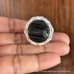 Anillo de Plata de Ley con Turmalina Negra Natural de Alta Calidad, Anillo de Moda con Piedras Preciosas de Latón al por Mayor, Joyería Impermeable - Product Image 3