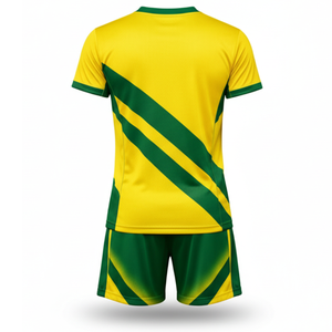 Ensemble de maillot de volley-ball personnalisé à rayures diagonales jaune-vert, sublimation, séchage rapide, col en V, pour l'entraînement en équipe - Product Image 3