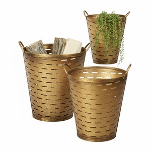 Ensemble de 2 jardinières en métal doré antique classique avec poignées, style vintage, conteneur de rangement en fer décoratif, décoration d'intérieur - Product Image 5