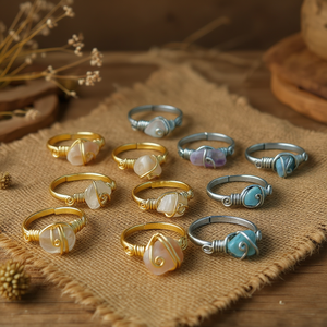 Gold and Silver Plated Wire Wrapped Fashion <b>Rings</b> with Natural Stone Resale Appeal Product - Product Image 3