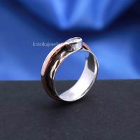 Bague tournante style bohème en argent sterling 925, sertie de zircone cubique, bicolore, taille ovale, pour mariage et anniversaire – Meilleure vente
