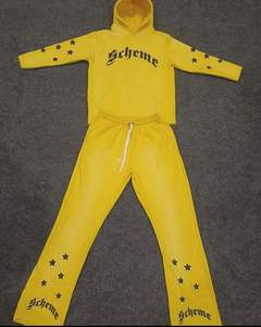 Ensemble sweat-shirt et pantalon de jogging unisexe décontracté à ourlet ouvert avec impression 3D en relief et strass, style décontracté, 2 pièces, effet délavé au soleil - Product Image 4