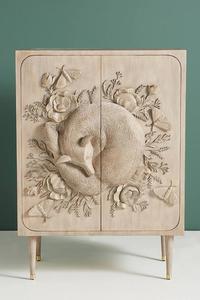 Antique <b>Chest</b> Cabinet Handmade Floral Fox Carving Modern Luxury Extendable for Home Farmhouse Living Room Apartment School - Product Image 5