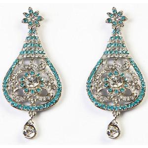 Kriaa Fine Dangle Earrings <b>Blue</b> Austrian Stone Rhodium Plated 1302302 Model - Product Image 1