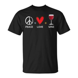 Camiseta Peace Love Wine para mujer, manga corta, cuello redondo, regalo para amantes del vino tinto - Product Image 1