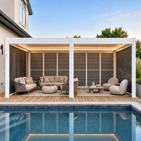 Pergola motorisée en aluminium avec toit à lames orientables, imperméable, avec éclairage LED pour piscine, patio, jardin, villa de luxe