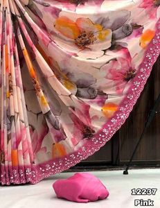 Fancy Trending Wear Chiffon Floral Digital Print <strong>Saree</strong> Blouse With <strong>Embroidery</strong> &amp; <strong>Mirror</strong> and Cut Border Sequins Work Woman Fashion - Product Image 3