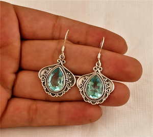 <b>Blue</b> <b>Topaz</b> Quartz Gemstone <b>Earring</b> 925 Sterling Silver Handmade Designer Jewelry Gift for Wife Mom Factory Price - Product Image 3