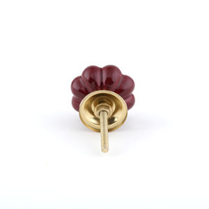 Maroon Flower Ceramic <b>Drawer</b> Knob Handmade Decorative Cabinet Pull with Brass Fittings for Kitchen Bedroom <b>Bathroom</b> - Product Image 3