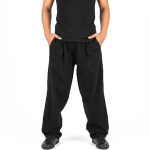 Pantalon Harem Noir pour Homme, Taille Élastique, Poches Latérales, Tricoté, Mi-Épais, Décontracté - Product Image 2