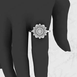 High Quality 14k Gold Plated 925 Sterling Silver 10mm Lotus Flower Semi Mount <b>Blank</b> Bezel Setting <b>Ring</b> with Pearl - Product Image 6