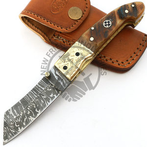 Couteau pliant tactique de poche de qualité industrielle, lame Tanto, pour survie en extérieur, camping, chasse, manche en corne de bélier, cuir OEM - Product Image 6