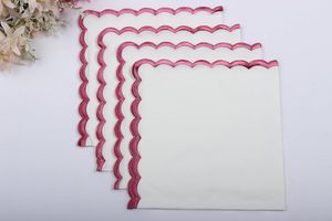 Serviettes en coton blanc 18x18 pouces avec broderie de pétoncles roses pour les mariages, les fêtes, les événements, la décoration intérieure - Product Image 6