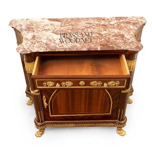 Meuble à chaussures de style Empire de luxe avec plateau en marbre haut de gamme, élégant grain de bois d'acajou et décor de pieds en laiton doré à griffes de lion - Product Image 2