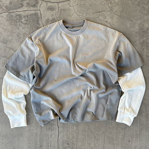 T-shirt <span class=keywords><strong>Termica</strong></span> da Uomo Personalizzata 100% Cotone a Doppio Strato a Maniche Lunghe <span class=keywords><strong>Nera</strong></span> Effetto Usurato Lavaggio Acido Oversize Waffle - Product Image 2