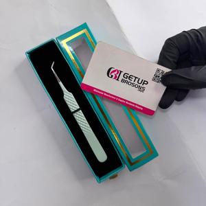 Pince à épiler antistatique et antimagnétique GETUP BROSONS IMPEX GBI-EET-5001 en acier inoxydable vert clair à 45 degrés pour extensions de cils 10 mm - Product Image 3