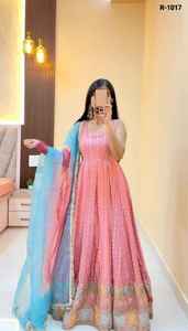 Indian Wedding Wear Chinon <b>Silk</b> with <b>Thread</b> with Sequence Anarkali Gowns with Plus Size Available for Wedding and Festival Wear - Product Image 2