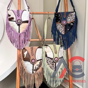 Bolso cruzado de cuero de vaca y estampado de animales, bolso occidental para mujer con flecos, cuero de ante genuino, pelo Real en monedero de piel de vaca - Product Image 1