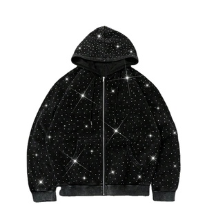 All Over Rhinestone Zip Up Hoodies Sparkle Crystal Studded Oversized Fit Streetwear <b>Fleece</b> Custom Logo Cotton <b>Jacket</b> for Men - Product Image 1