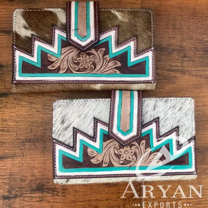 Nouveau Western élégant cheveux sur cacher couleur usiné fourrure cuir pochette femmes conçu sac à main vente chaude en cuir usiné portefeuille Unique - Product Image 1