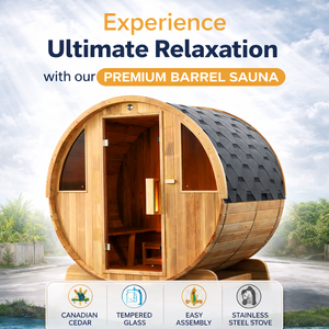 ห้องซาวน่ากลางแจ้งแบบถังไม้ซีดาร์แคนาดา สำหรับ 2-4 คน พร้อมประตูกระจกนิรภัย ประกอบง่าย - Product Image 1