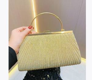Bolso de mano plisado simple y elegante para fiestas, banquetes y eventos nocturnos; bolso de noche con pedrería; bolso de noche tipo bandolera. - Product Image 1