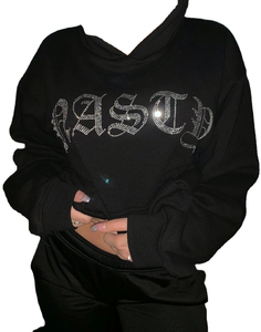 เสื้อฮู้ดดี้ปักคริสตัลแบบกำหนดเอง คุณภาพดีที่สุด เสื้อฮู้ดดี้แบบสวมหัวเต็มตัว ปิดหน้าเรียบง่าย ดีไซน์เรียบง่ายสำหรับผู้หญิง - Product Image 3