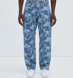 New Designer Camouflage Cargo Multi Pocket Baggy Denim Pants Wide Fit Straight Leg Camo Denim Jeans for Men - Product Image 2