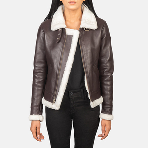 Chaqueta Bomber de Cuero Genuino para Mujer con Ribete de Piel, Abrigo de Invierno de Manga Larga a Prueba de Viento - Product Image 6