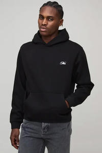 Sweat à capuche noir brodé avec motif floral imprimé, designs 2025, surdimensionné, pour homme, imprimé, respirant, 100% coton - Product Image 3