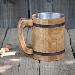 Taza de acero interior Natural de madera, producto único, taza de cerveza de tamaño personalizado con asa, uso de leche y jugo de café en casa - Product Image 3