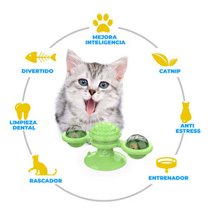 Giocattoli Ecologici per Gatti, Stile Cartone Animato, Torre Rotante con Palla di Piume in PC, Funzione Pulizia Denti per Animali Domestici - Product Image 1