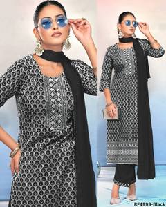 Elegante conjunto de rayón de viscosa chikankari Kurti con lentejuelas y gasa dupatta, Ropa Étnica cosida de tres piezas para mujeres a granel - Product Image 4