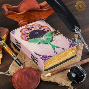Diario de cuero hecho a mano Vintage A3 Luna polillas Morpho mariposa estampado hechizo libro sombras cierre Estilo espiral brujería regalo - Product Image 5
