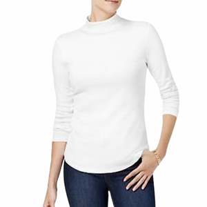 Charter Club Women's Extra Large Cotton <b>Mock</b>-<b>Neck</b> <b>Top</b> White Knit <b>Tops</b> - Product Image 1