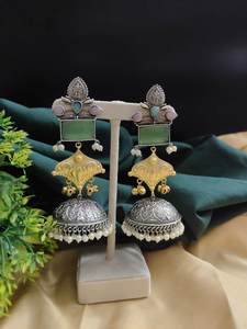 Pendientes Jhumka de dos tonos de plata SHANAYA de alta calidad, joyería más vendida directa del proveedor indio - Product Image 4