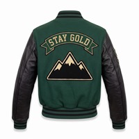 Veste universitaire pour femme, coupe courte, vert forêt, noir, manches en cuir et laine, patch chenille pointe de montagne, personnalisable