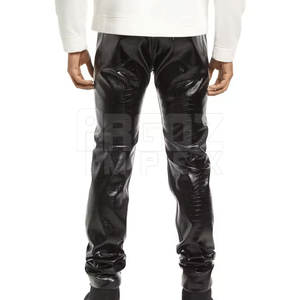 กางเกงหนังลำลองของผู้ชายคุณภาพสูงสีทึบเสื้อผ้าแนวสตรีทเอวสูงน้ำหนักเบาลายกลางเอวตรงซักได้ - Product Image 3