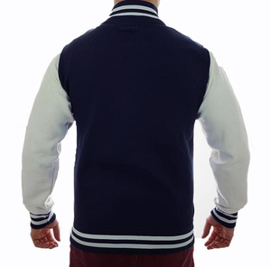 <b>Men's</b> <b>Varsity</b> <b>Jacket</b> Preppy Style Navy White Sleeve Zipper Closure Turn-down Collar Regular Fit Autumn Wear - Product Image 6