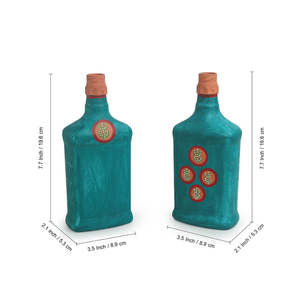 Juego de 2 jarrones de botella de maceta de dinero pintados a mano de Oasis Flasks, jarrones de cristal y cristal azul turquesa - Product Image 6
