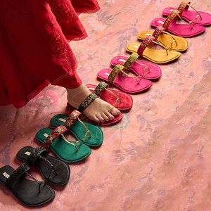 Handmade Printed Fashion Trend Anti-Slippery <b>Slip</b> Open Toe Comfortable Lightweight Velvet Lining Natural Leather Outsole <b>Women</b> - Product Image 4