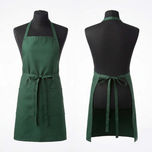 Tablier de chef en toile coton/polyester 240 GSM vert foncé, bavette complète, fermeture à boutons-pression, deux poches avant, logo personnalisé, restaurant, bar - Product Image 1