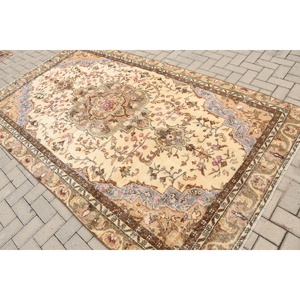 พรมวินเทจตุรกี ขนาด 5.2x9.3 ฟุต พรมขนสัตว์ลายทางสีน้ำตาล - Product Image 1