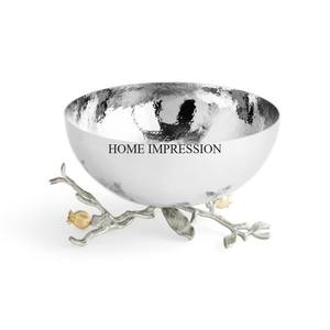 Cuenco de lujo de metal resistente de forma redonda con recubrimiento en polvo de color negro con diseño de flores chapadas en oro y base a precio competitivo - Product Image 4