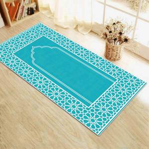 Alfombra de Oración Islámica Azul: Decoración Musulmana para el Hogar Impresa en 3D, Alfombra Delgada No Tejida - Product Image 1