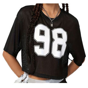 Precio barato, camiseta de gran tamaño para mujer, camiseta boxy de malla a precio de fábrica, camisetas boxy de malla de alta calidad y de primera calidad - Product Image 1