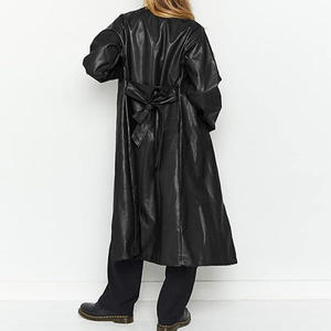 Abrigo Largo de Cuero para Mujer de Alta Calidad, Diseño Liso Personalizable, Manga Larga, para Invierno, Corte Entallado - Product Image 2