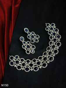 AMERICAN DIAMOND BRIDAL NECKLACE <b>SET</b> HIGH QUALITY EARRINGS <b>JEWELLERY</b> <b>SET</b> WEDDING <b>JEWELLERY</b> Ethnic Style Flower Design Women - Product Image 2