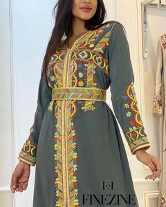 Caftan marocain gris élégant Vêtements musulmans traditionnels avec broderie à la main Style décontracté Tissu en velours respirant - Product Image 4
